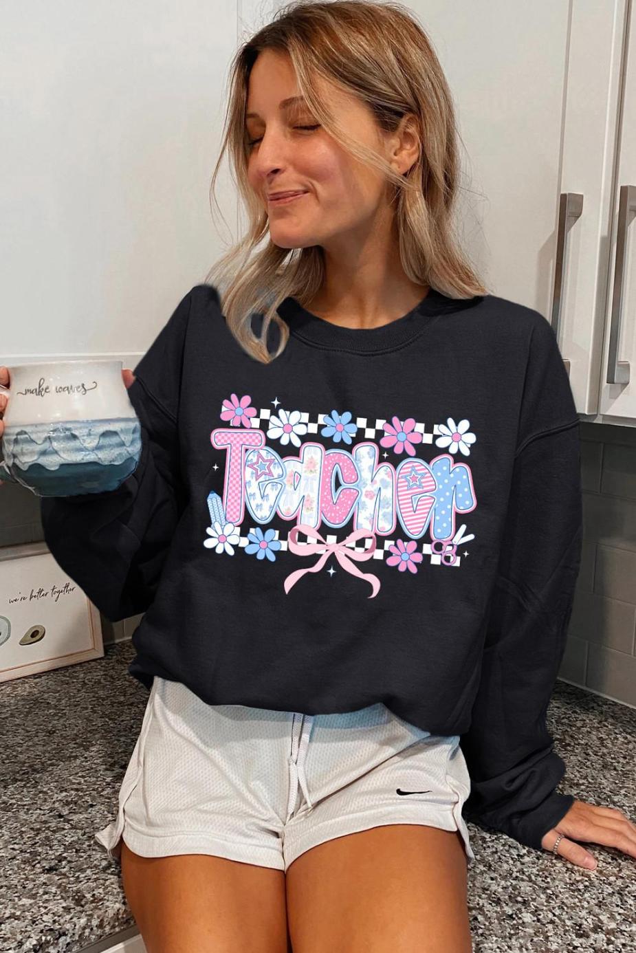 Sweatshirts | Women Black Custom Teacher Graphic Sweatshirt