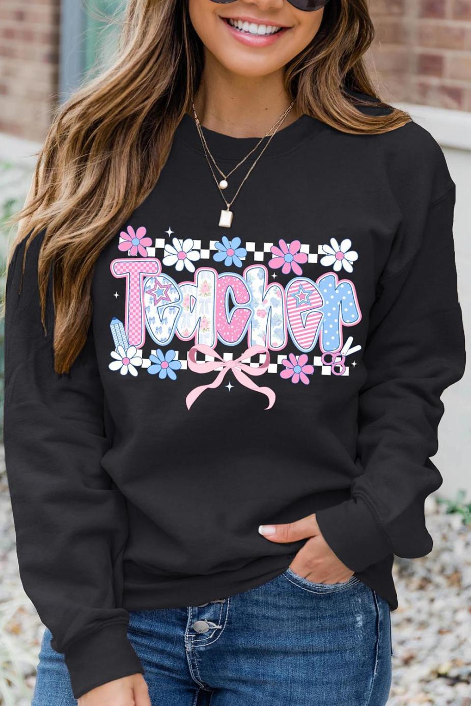 Sweatshirts | Women Black Custom Teacher Graphic Sweatshirt