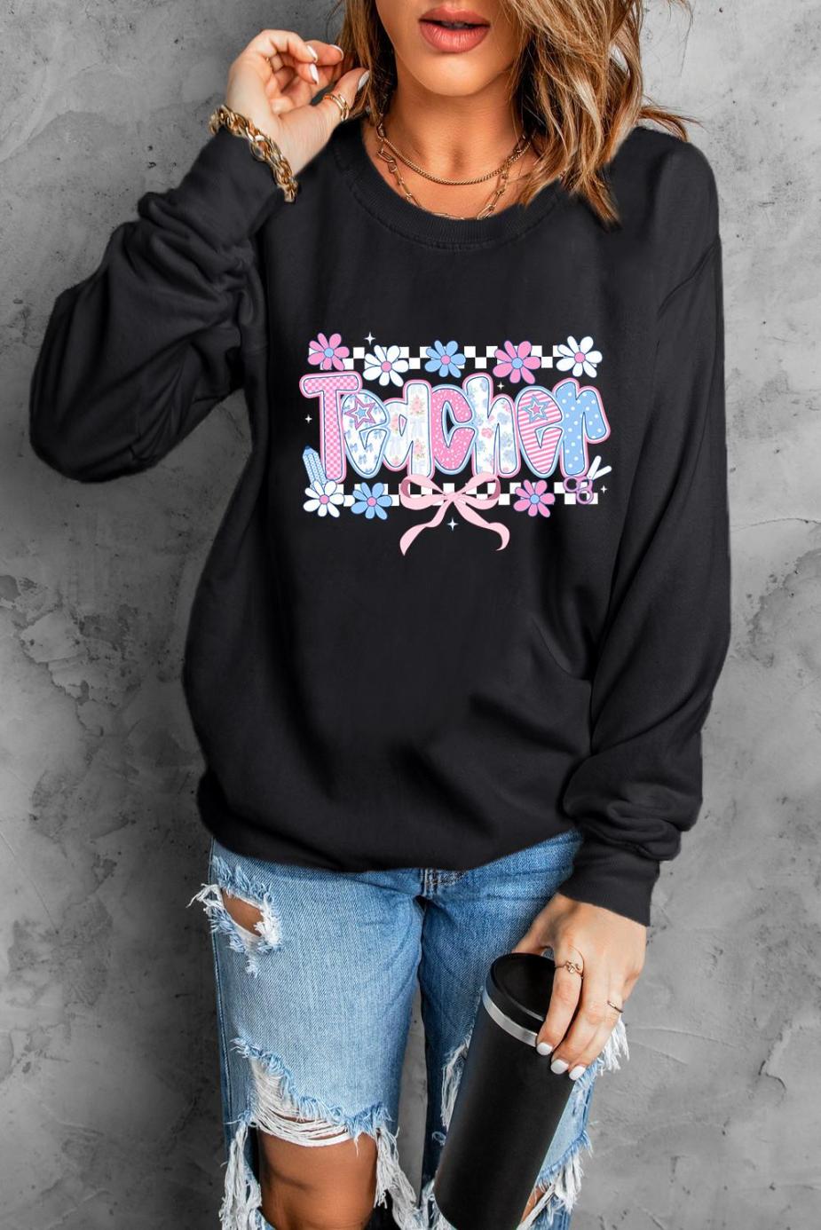 Sweatshirts | Women Black Custom Teacher Graphic Sweatshirt