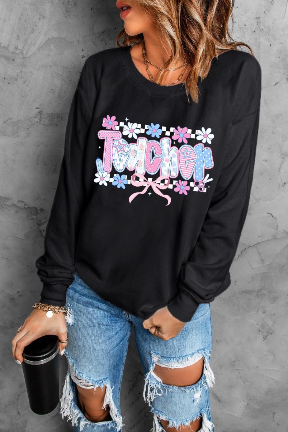 Sweatshirts | Women Black Custom Teacher Graphic Sweatshirt