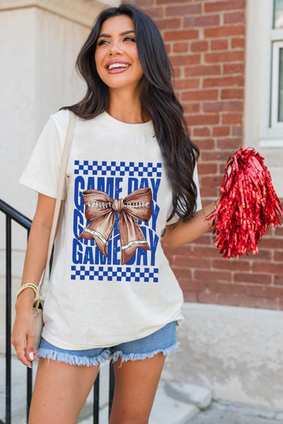Tees & Tanks | Women White Football Bow Game Day Crewneck T Shirt