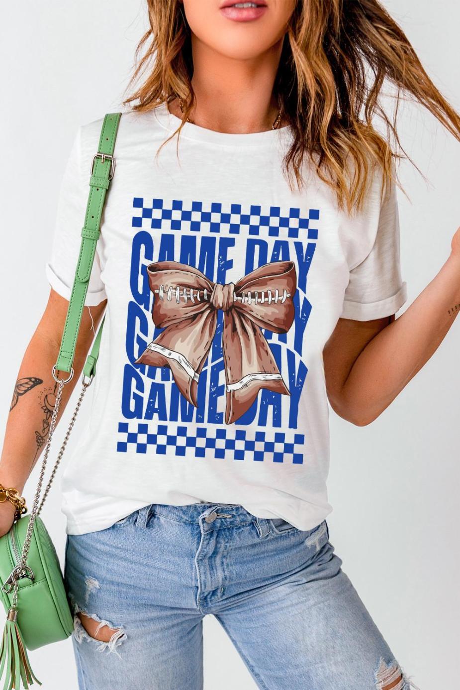 Tees & Tanks | Women White Football Bow Game Day Crewneck T Shirt